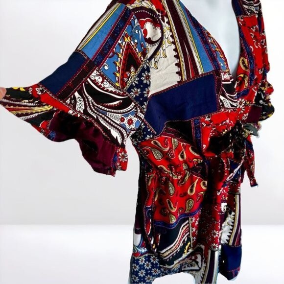 New York & Co Colorful Boho Patchwork Pattern Tie-Front Romper Plus Size XXL - Picture 3 of 9